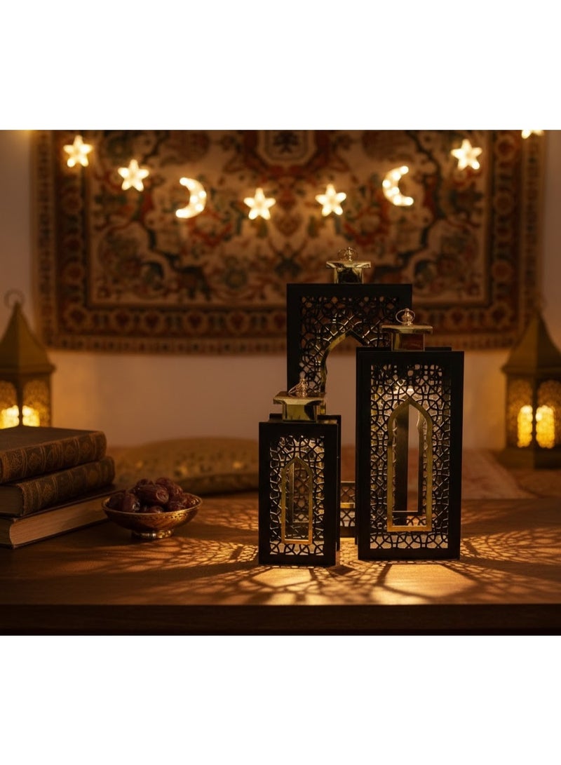 "Modern Heritage" Lantern Set – 3 Pieces – Black & Gold - Image 2